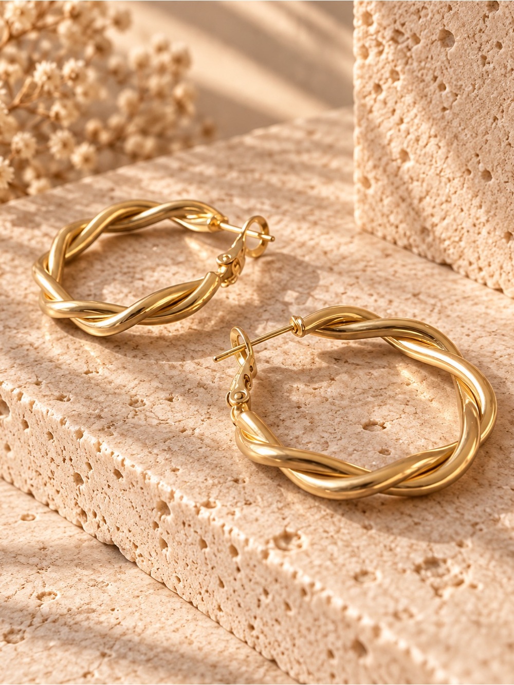 NWOT 14K Gold-Plated Sterling Silver Twisted Rope Hoop Earrings